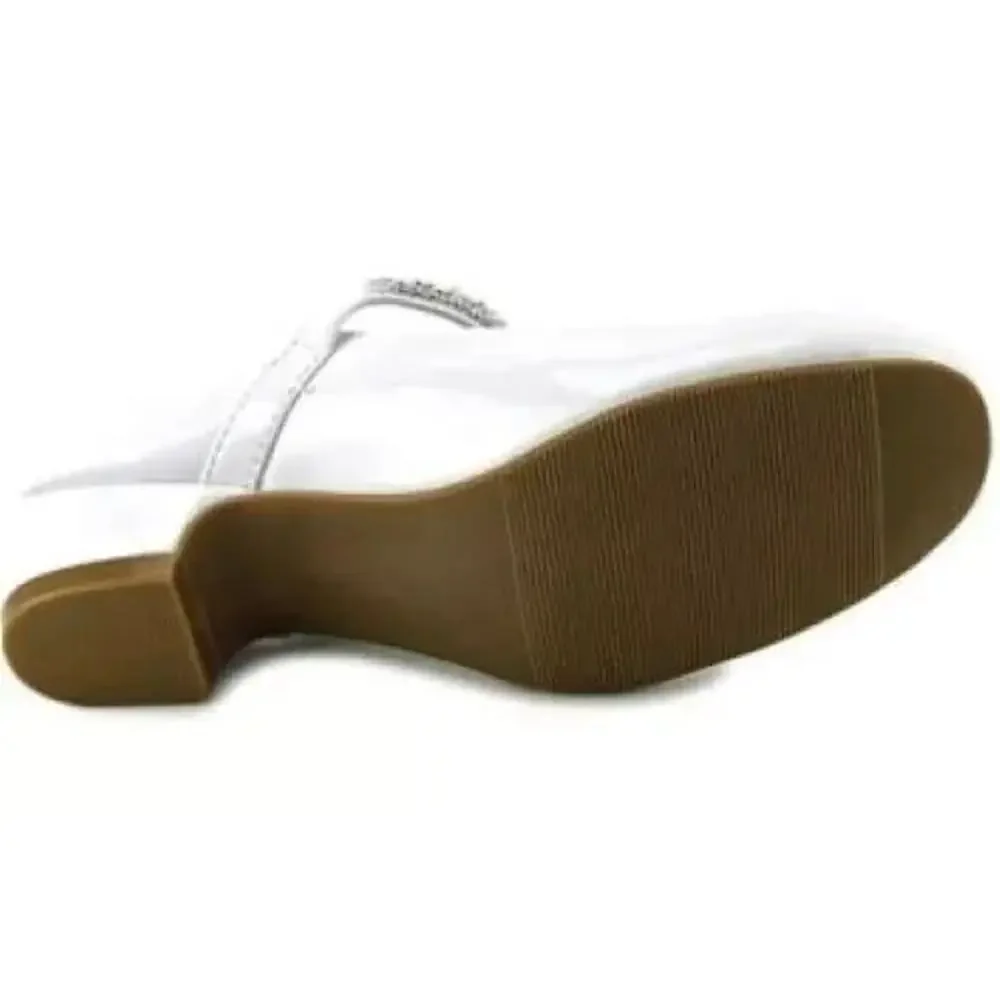 NEW Girl's Communion Dress Shoe-White/Patent Flat Shoe-Rhinestone Strap-Size 9T